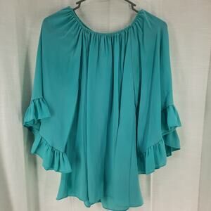 Yahada U.S.A. Teal Green Flowy Top Flutter Bell Sleeves Women's Size Small